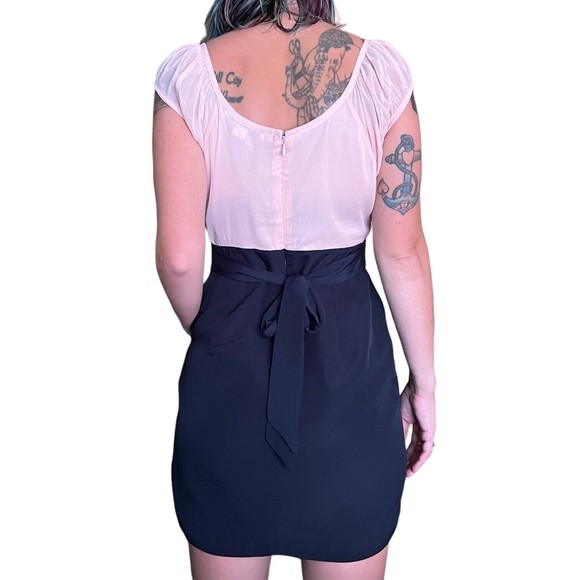 Forever 21 Dress Ruffle Front Pockets Empire Waist Sheath Pink Black Medium - Picture 7 of 12